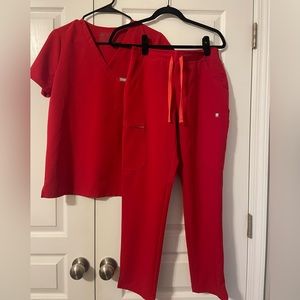 Winning Red Figs Catarina Top and Yola Skinny Scrub Pants (Scrunchy Waist) NWOT